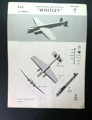 1943 18.  5 " X 24.  8 " Navy Aircraft Id Poster Armstrong - Whitworth Whitley