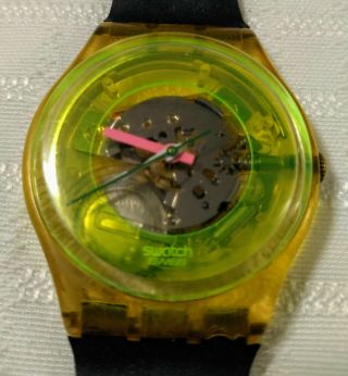 80s Vintage 1985 Swatch Watch Techno Sphere GK101 Battery Black Band 2