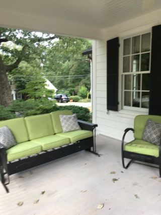 Metal Vintage Porch Glider And Chair For Patio Upholstered Cushions