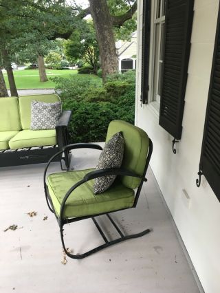 Metal Vintage Porch Glider and Chair for Patio Upholstered Cushions 4
