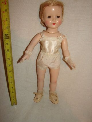 Vintage 15 Inch Effanbee Hard Plastic Doll Sleep Eyes Lashes Blonde Red Lips
