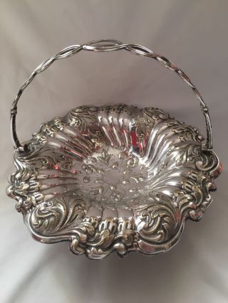 Antique Silver Plated Table Fruit / Bread Swing Basket On Pedestal