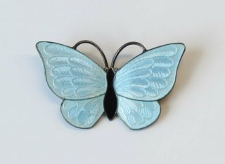 Vb Volmer Bahner Sterling Silver Enamel Cyan Blue Butterfly Pin/brooch Denmark