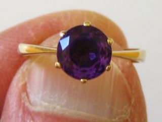 Nr Vintage/antique 9ct 9kt 375 Yellow Gold Solitaire Amethyst Ring - Uk Size N