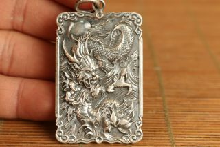 Rare 100 Fine S999 Silver Hand Carved Dragon Pendant Netsuke Gift Netsuke