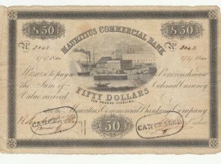 50 Dollars Fine Banknote From Mauritius 1840 Pick - S126 Extra Rare Note