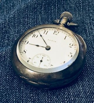 Vintage Elgin Coin Silver 18s Of Antique Pocket Watch Running Dial