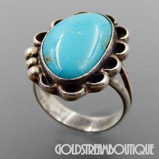 Vintage Navajo Signed Py Sterling Silver Turquoise Floral Ring Size 6.  5