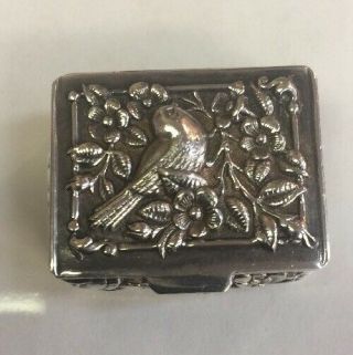 Vintage Decorative Cast Solid Sterling Silver Table Pill Box Bird 17g