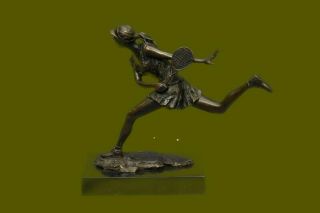 Rare Fine Vintage Bronze Signed Sculpture Statue Tennis Player Marble Base