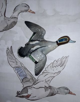 Rare Beswick Vintage Teal Flying Duck 1530 - 2 Wall Plaque Gc
