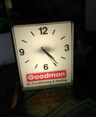 Vintage Goodman Air Cond & Heating Large Lighted Wall Clock.  Great