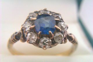Extremely Rare 18ct Gold Sapphire & Old Cut Diamonds Georgian Cluster Ring C1807