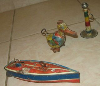 40s 50s Early Vintage Wind - Up Toys For Restore Speedboat Donald Duck Horn