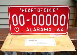 Vintage 1964 Alabama Sample License Plate 00 - 00000