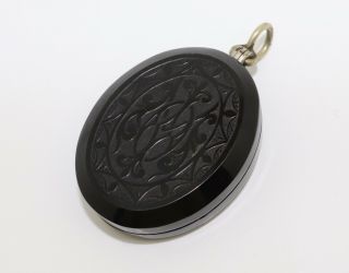 A Large Antique Victorian Carved Whitby Jet Locket Pendant 13840