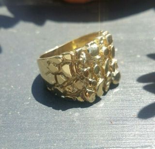 Vintage 14k Solid Yellow Gold Nugget Ring Size 10.  5 15.  4 Grams Not Scrap Heavy