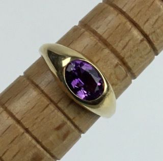 Vintage 14k Yellow Gold Ring With Gorgeous Flush/gypsy Set Large Amethyst