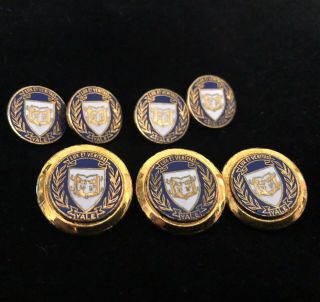 Vtg 80s Ben Silver Yale University Gold Plated Enamel Blazer 7 Buttons Trad Ivy