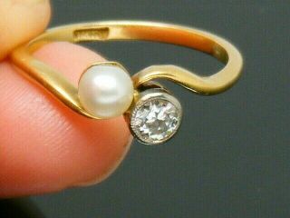 18ct Gold 18k Gold Antique Art Deco Pearl & Old Cut Diamond Ring Size L