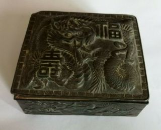 Antique Japanese Bronze Dragon Design Trinket Box