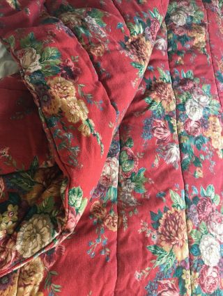 Ralph Lauren Vintage Aylesbury Comforter Blue Tag Woven Texture TWIN Red Floral 2