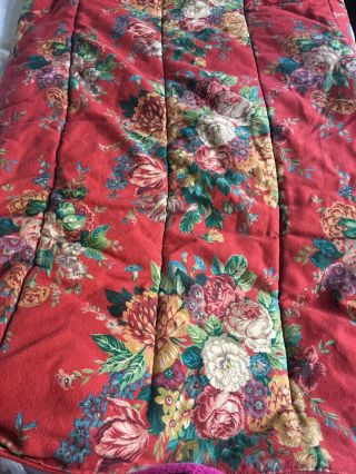 Ralph Lauren Vintage Aylesbury Comforter Blue Tag Woven Texture TWIN Red Floral 4