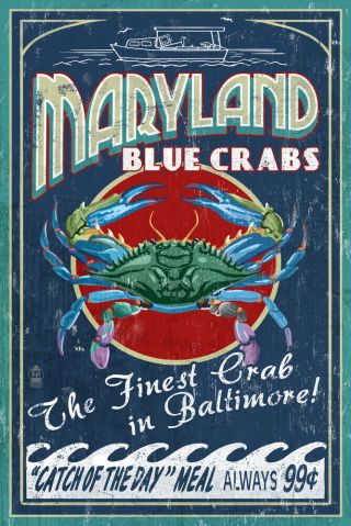 Baltimore Md Blue Crabs Vintage Sign - Lp Artwork (posters,  Wood & Metal Signs)