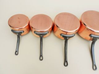 HEAVY VINTAGE 5 PIECE FRENCH SOLID COPPER SAUCEPAN SET RIVETED IRON HANDLE 7