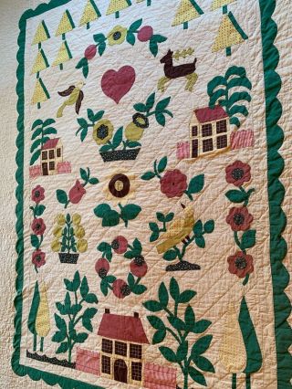 Rare 2 Vintage Hand Quilted,  Appliqued Quilts 80 " By 98 " Very Good Cond.  Folk Art