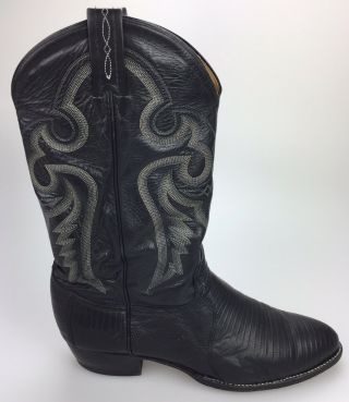 Vtg Tony Lama Men ' s 12 D Black Exotic Lizard Iguana Leather Western Cowboy Boots 5