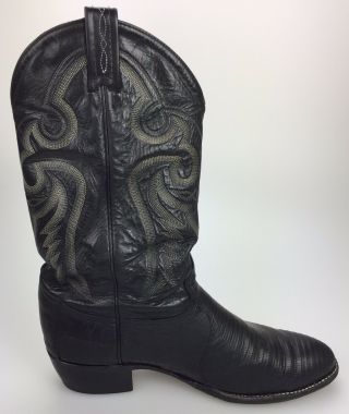 Vtg Tony Lama Men ' s 12 D Black Exotic Lizard Iguana Leather Western Cowboy Boots 7