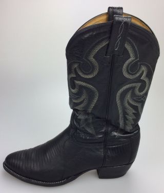 Vtg Tony Lama Men ' s 12 D Black Exotic Lizard Iguana Leather Western Cowboy Boots 8
