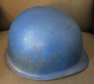 Ww2 Us Navy Rare Blue M1 Helmet Rear Seam With Painted Green Insignia ?