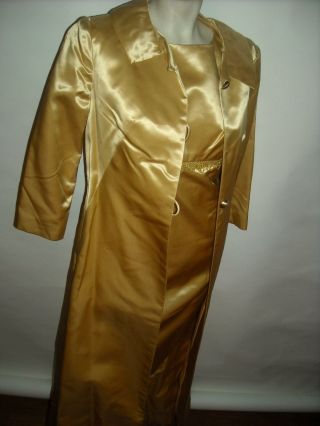 Vtg 50s Womens Small Yellow Satin Hollywood Dress Robe Smoking Jacket 2 Piece