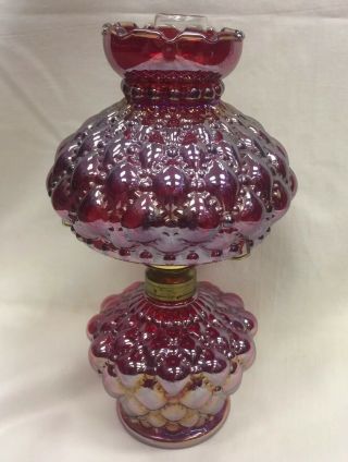 Vintage Limited Edition 1978 Red Carnival Glass Miniature Diamond Quilt Oil Lamp