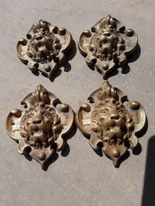 4 Old Heavy Bronze Lion Heads