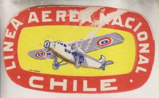 Vintage Luggage Label - Linea Aerea Nacional - Chile