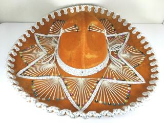 Vintage Sombrero Sanchez Canar 18 " Orange Felt Mexico Guadalajara Jalisco