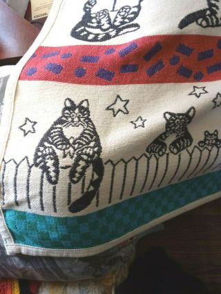 Vintage B Kliban Kool Kats Throw Blanket 1990 Cats 100 Cotton 50 