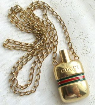 Gucci Vintage Gold Plated Perfume Bottle Pendant Necklace