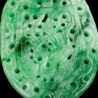 Antique Jadeite Necklace Pendant Imperial Green Carved Jade 88 Grams Amulet