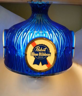 VINTAGE PABST BLUE RIBBON BEER HANGING LIGHTED BEER SIGN BAR LIGHT - 4