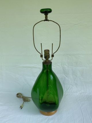 50s Vintage Blenko Lamp Green Art Glass Myers Husted Mid Century Modern