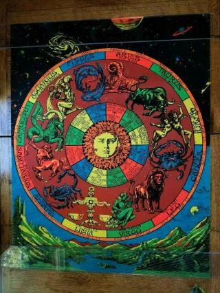 Vtg 1971 Astrology Black Light Poster Horoscope Age Of Aquarius Large