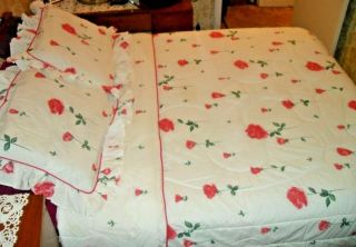 Vintage Gloria Vanderbilt Rose Ruffled King Comforter Curtain Shams Set - Shabby