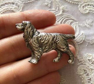 Vintage Large Sterling Silver Spaniel Dog Brooch,  C 1940