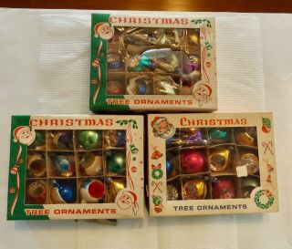 Antique/vintage 3 Boxes Of 12 Assorted Indents Polish Glass Christmas Ornaments