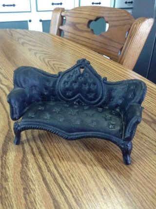 Vintage Cast Iron Victorian Dollhouse Parlor Furniture Couch Settee Signed Jw