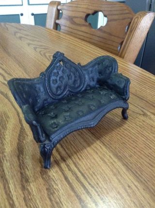 Vintage Cast Iron Victorian Dollhouse Parlor Furniture Couch Settee Signed JW 2